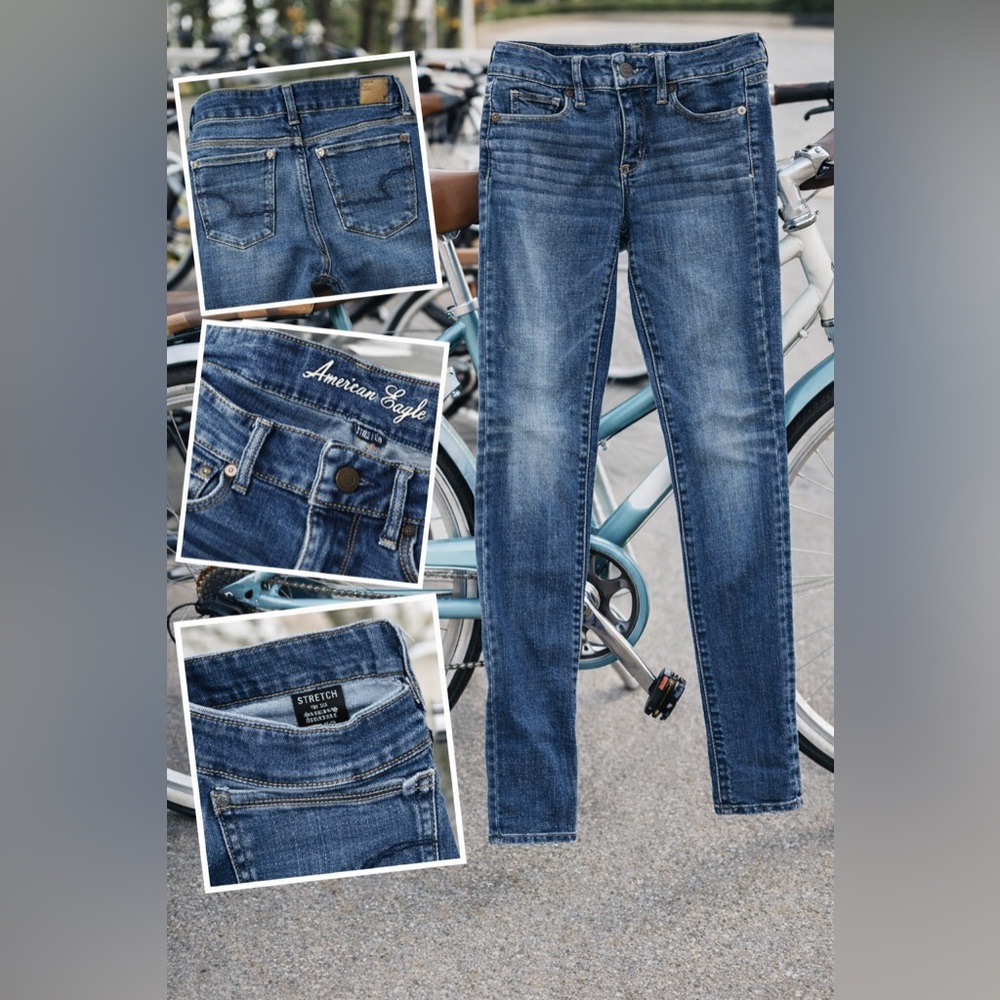 American Eagle Stretch Skinny Jeans Size 2 Medium Wash Classic Low Rise Denim
